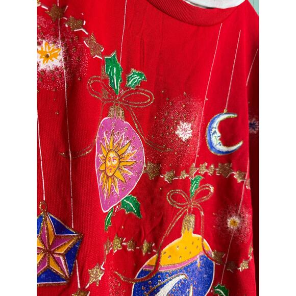 Vintage 90s Holiday Time Celestial Christmas Sun/Moon Ornament Sweatshirt 2X - Picture 4 of 6
